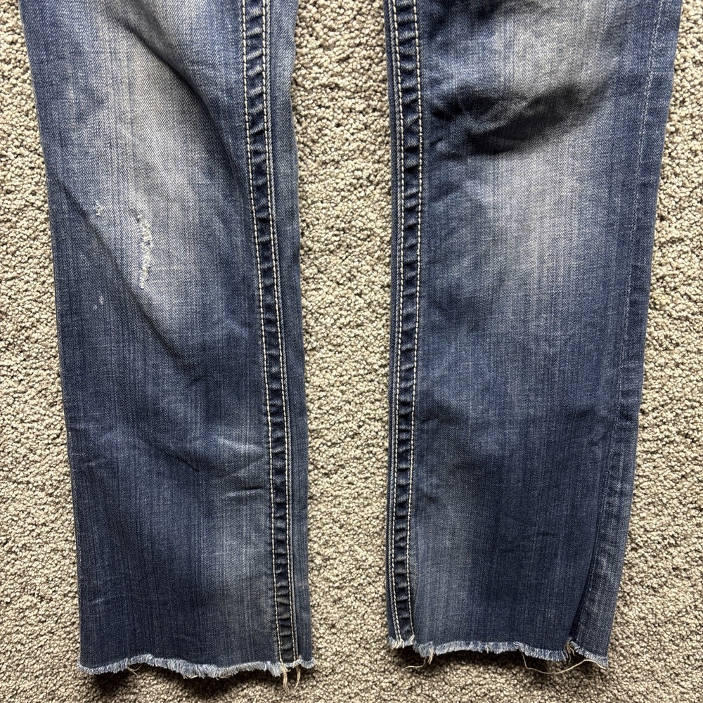 Rock Revival Jen Straight Leg Jeans Rhinestone‎ Distressed Frayed Size 28(30x28) - Picture 7 of 16